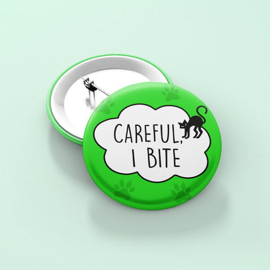 Careful I Bite Badge Pin | Halloween Cat - Kawaii Gifts - Small Gift