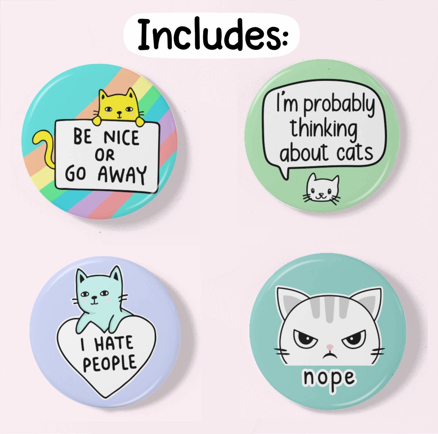 Cat Lovers Badge Pack | INCLUDES 4 badges | Badge Packs - Cat Lover Gift, Birthday Present