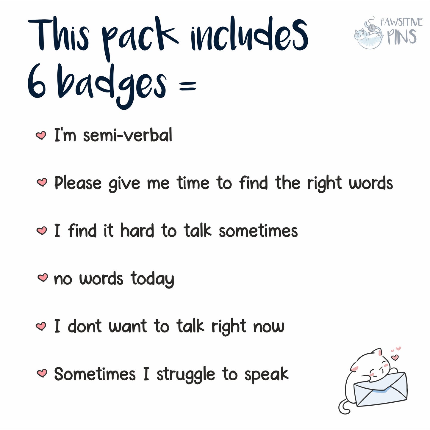 Semi Verbal Badge Set | INCLUDES 6 badges | Badge Packs