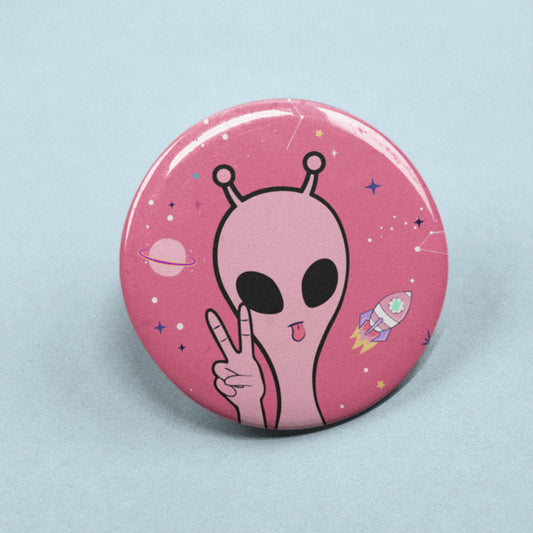Pink Alien Pin Badge | Outer Space Badge, Space Lovers, Alien Lovers, Funny Alien, Unique Gift, Kawaii Badge