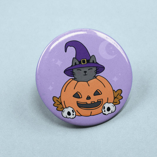 Pumpkin Cat Pin Badge | Halloween Gift, Cute Cats, Pumpkin Pins, Halloween Badges