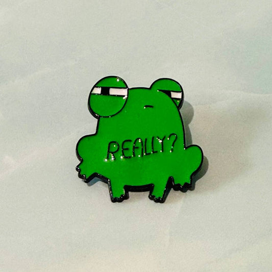 Green cartoon frog with 'REALLY?' text on a light gray background