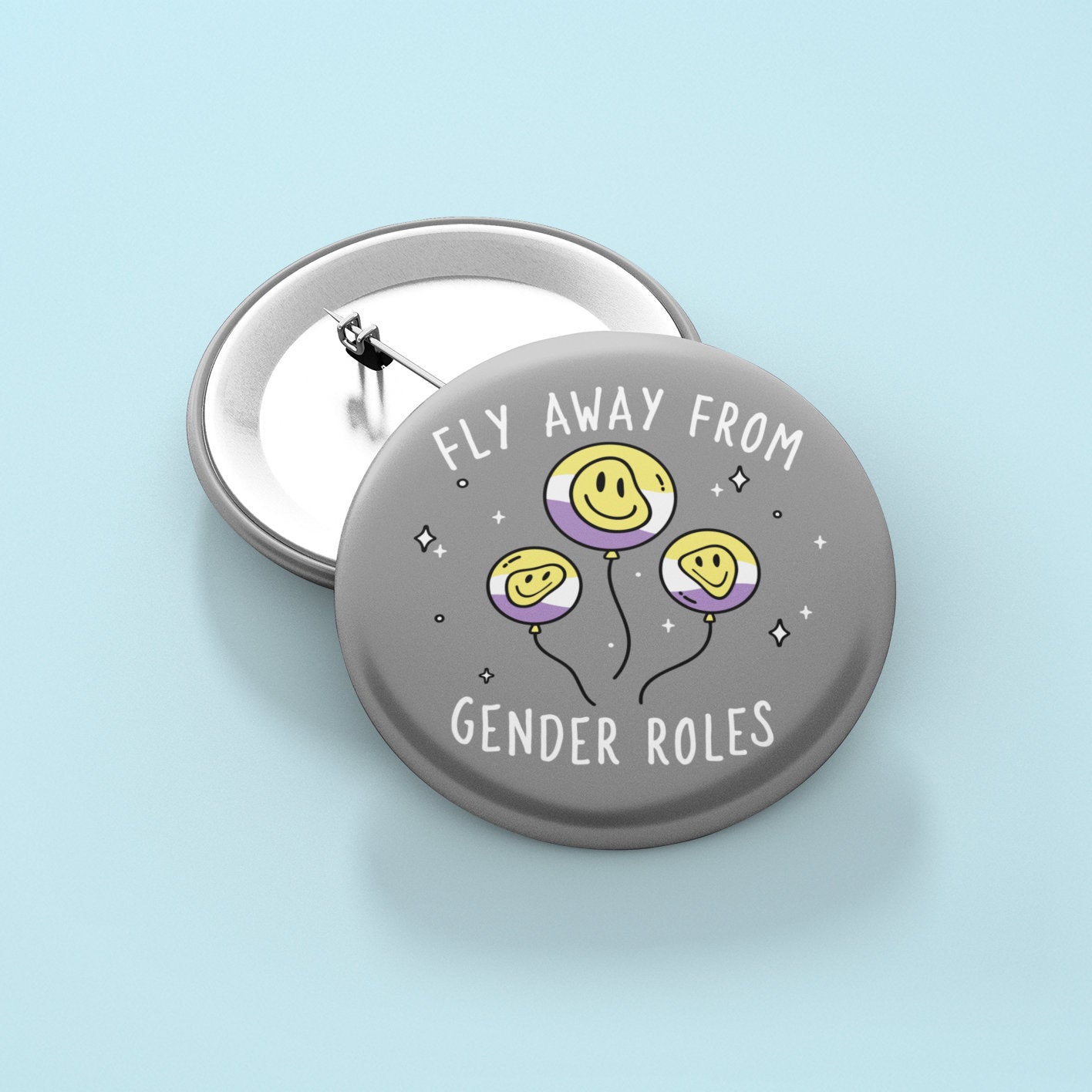 Fly Away From Gender Roles Pin Badge | LGBT Queer -  Non-Binary Button Badge Pin - Non Binary Pride Badge