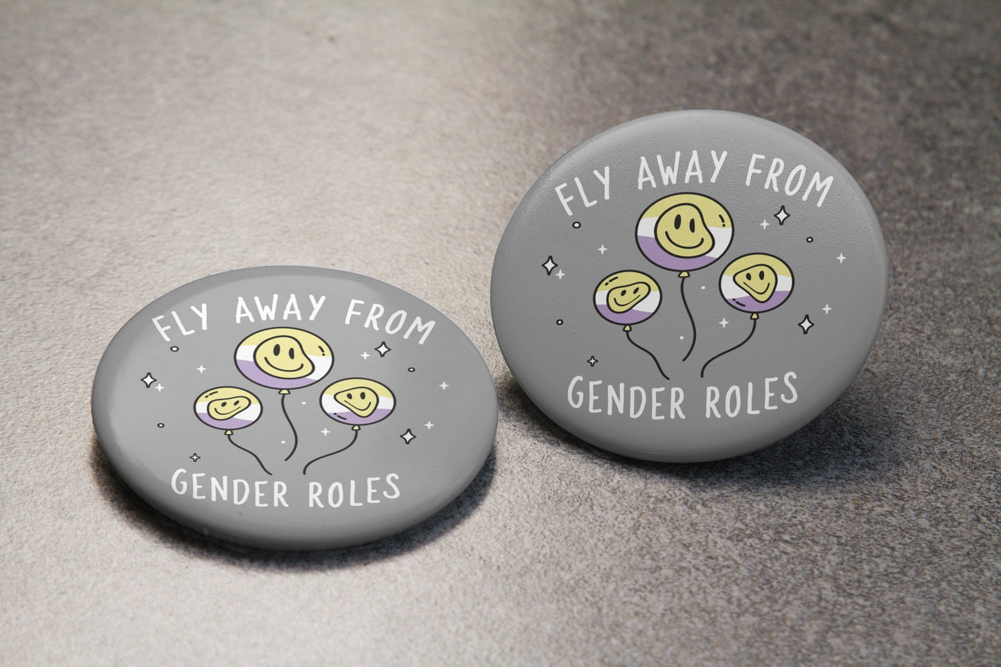 Fly Away From Gender Roles Pin Badge | LGBT Queer -  Non-Binary Button Badge Pin - Non Binary Pride Badge