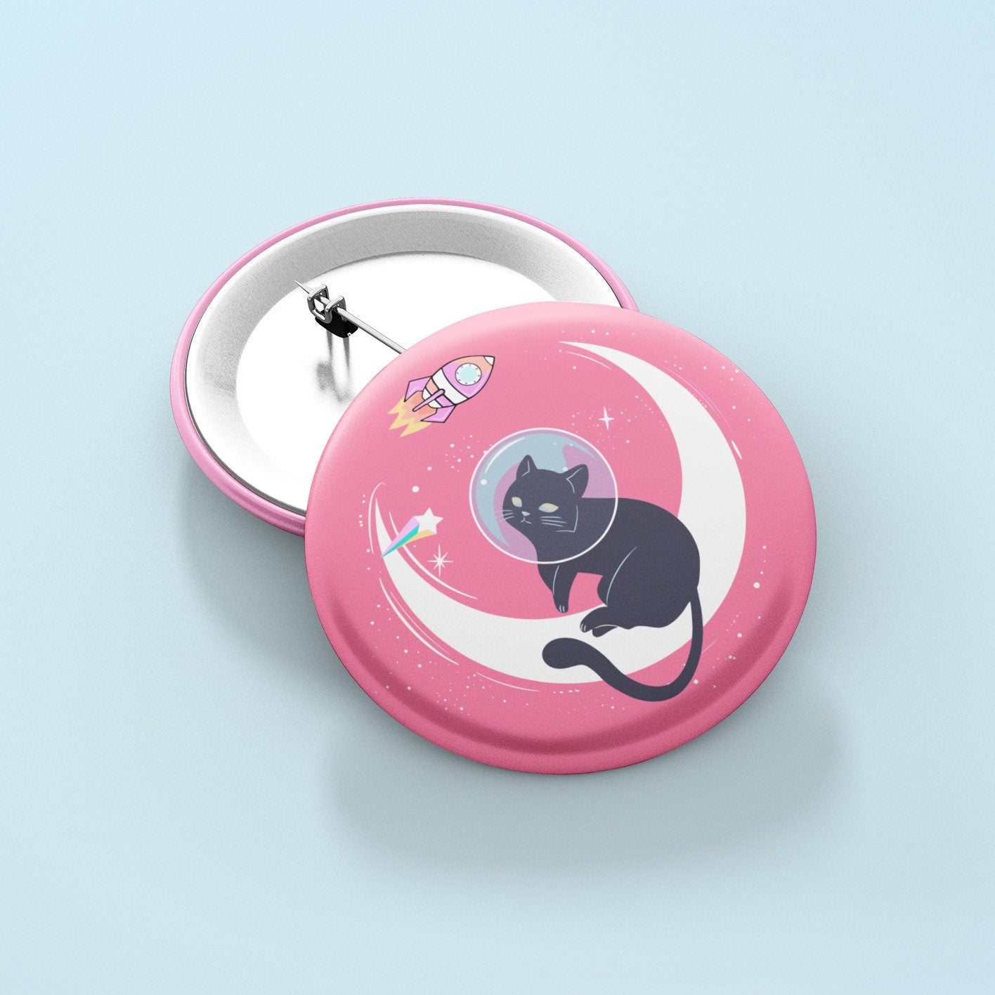 Pink Cat In Space Badge | Space Lovers - Cats In Space - Cute Gift - Badge Gift - Small Gifts