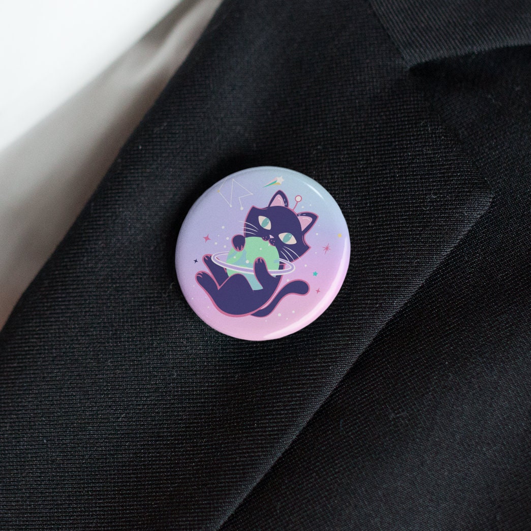 Extrapurrestrial Cat Badge | Outer Space - Cats In Space - Cute Kawaii Badge - Cute Pins - Astronomy Gift