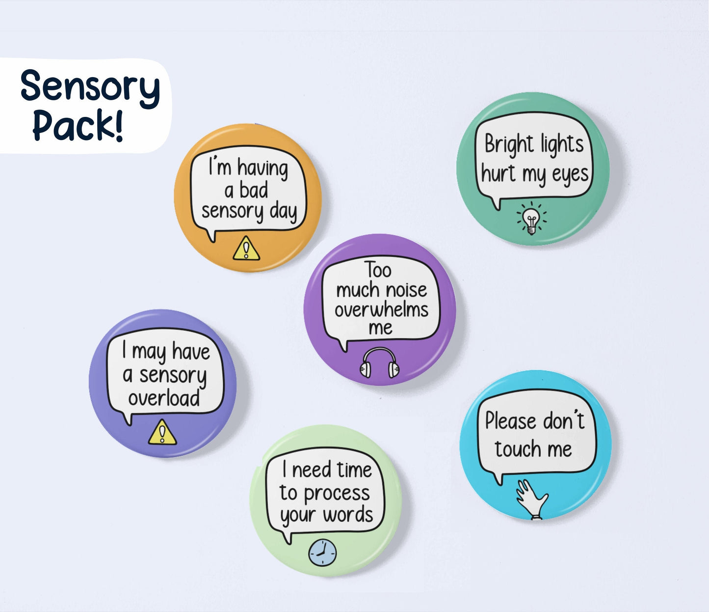Sensory Badge Set | INCLUDES 6 badges | Sensory Issues - Sensory Badges
