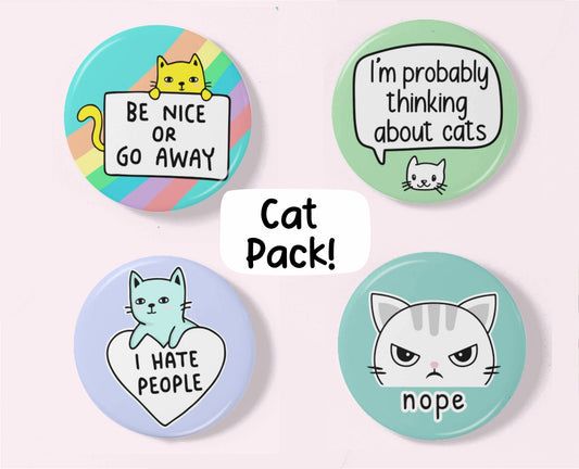 Cat Lovers Badge Pack | INCLUDES 4 badges | Badge Packs - Cat Lover Gift, Birthday Present