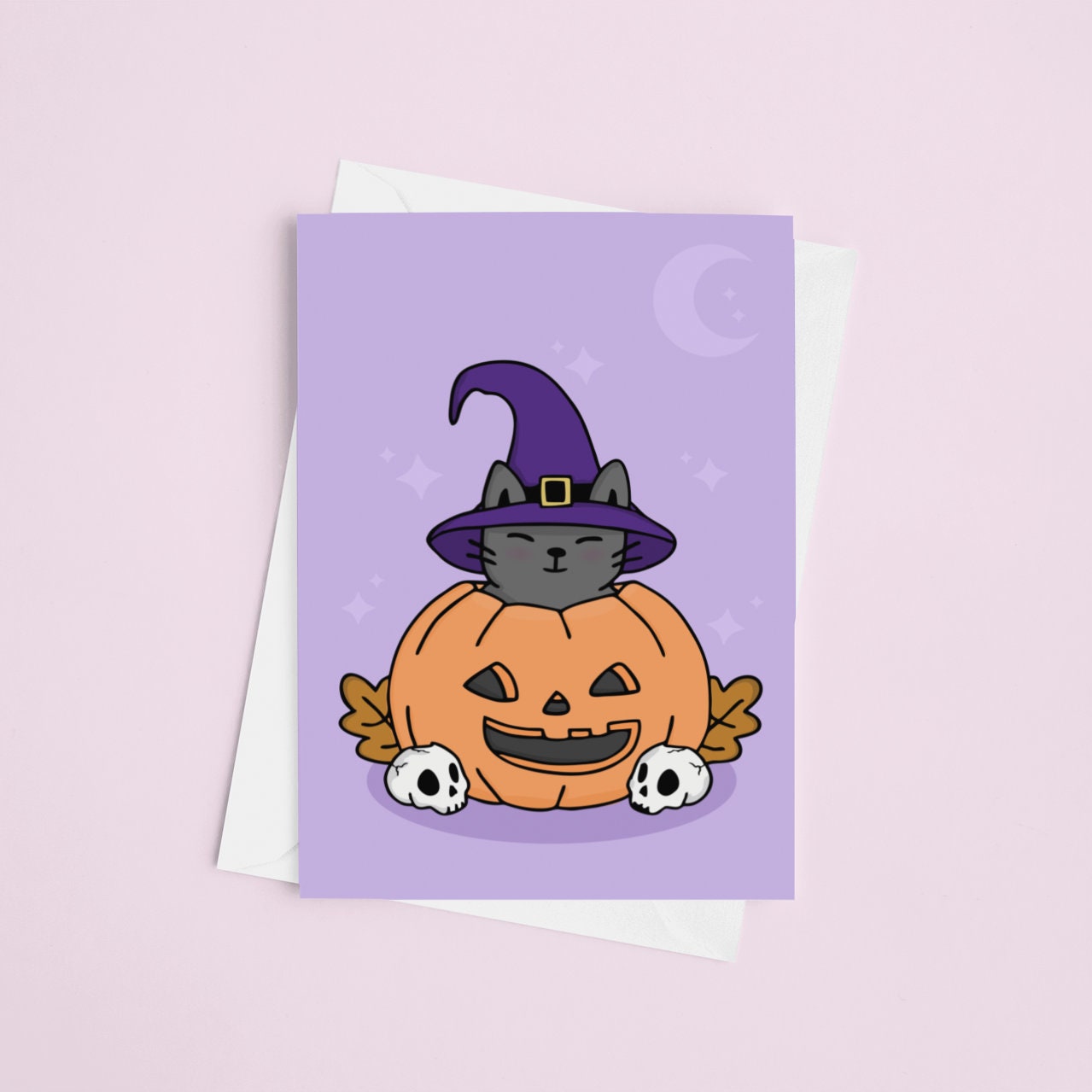 Pumpkin Cat Postcard | Halloween Card - Black Cat - Witch - Spooky Gift - Kawaii Cat Cards