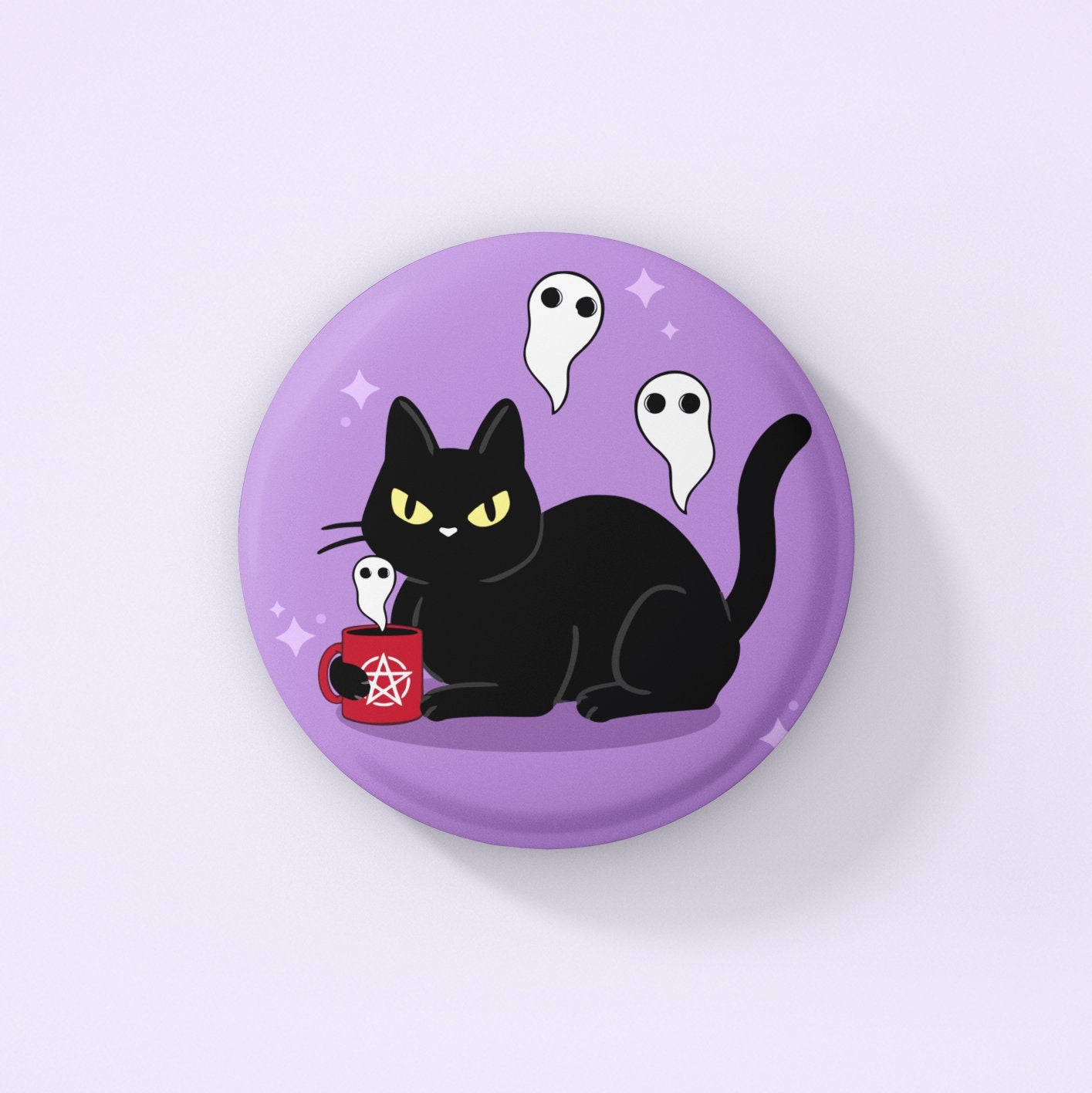 Ghost Cat Pin Badge | Halloween Pins - Cat Lover Gift - Ghost Badges - Spooky Season