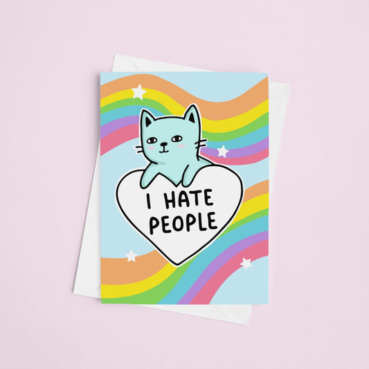 I Hate People Postcard | Colourful Print, Funny Postcard, A6 Postcard, Cat Postcard
