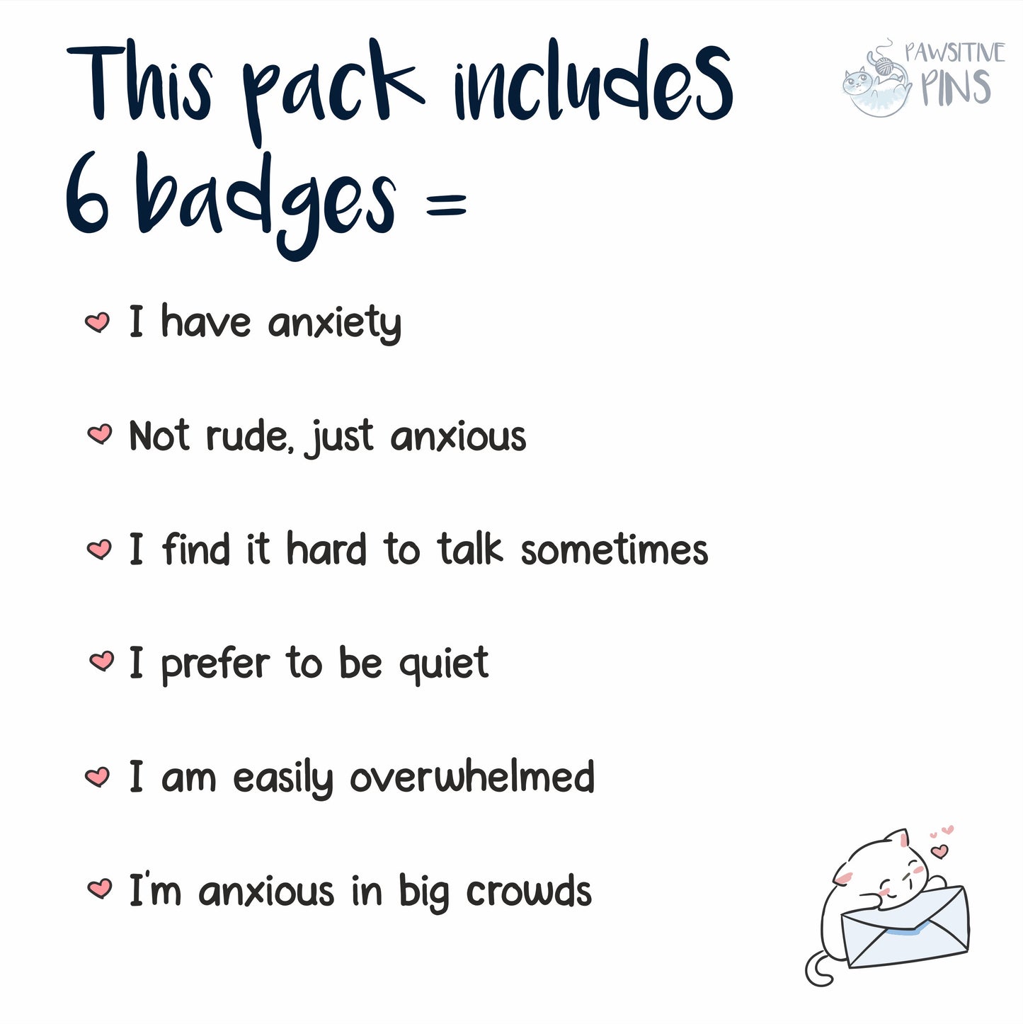 Anxiety Badge Set | INCLUDES 6 badges | Friendship Gifts - Badge Packs