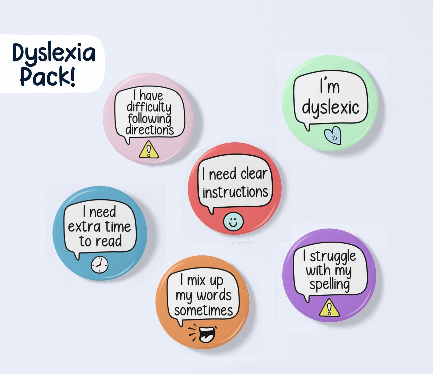 Dyslexia Badge Set | INCLUDES 6 badges | Badge Packs  - Dyslexia Awareness