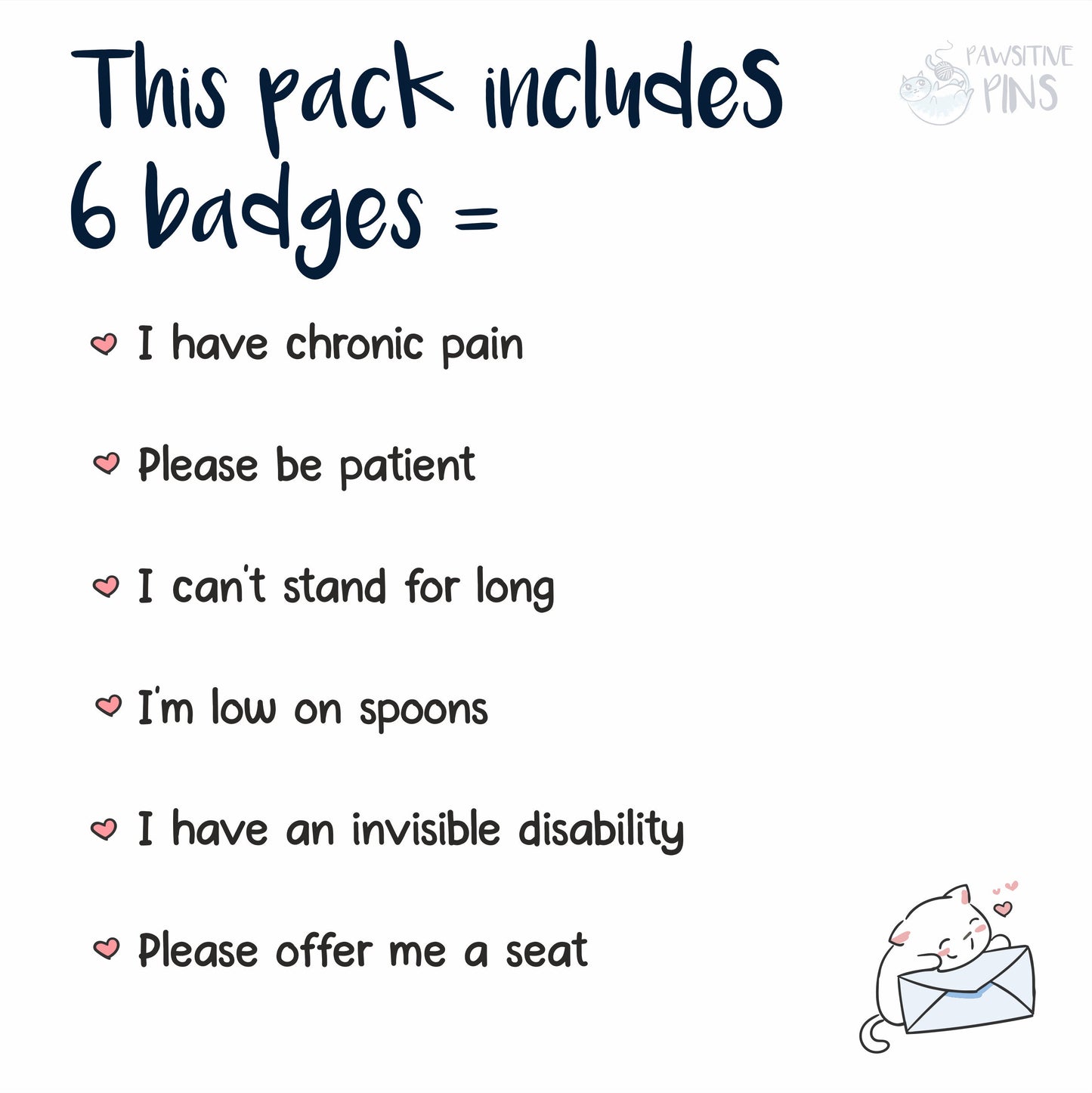 Chronic Pain Badge Set | INCLUDES 6 badges | Badge Packs - Chronic Illness - Hidden Disability